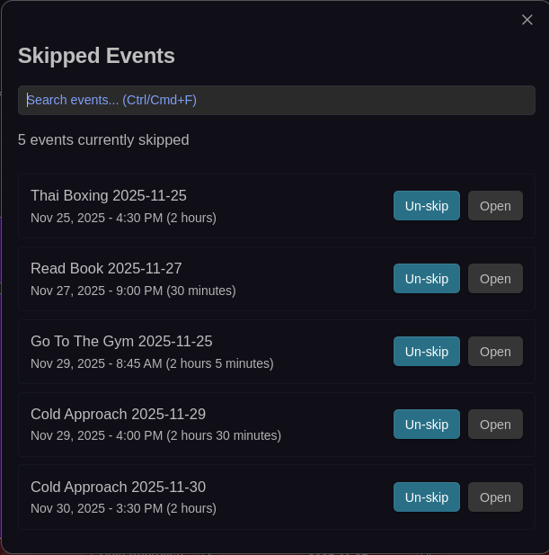 Skipped Events